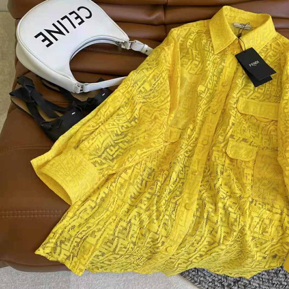 Fendi Women Yellow Lace Oversized Shirt Dress - image 4