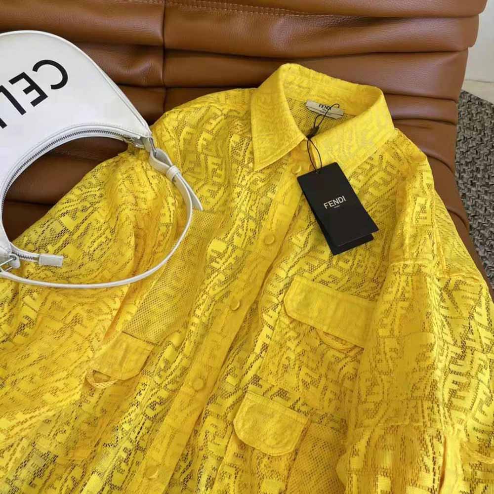 Fendi Women Yellow Lace Oversized Shirt Dress - image 5