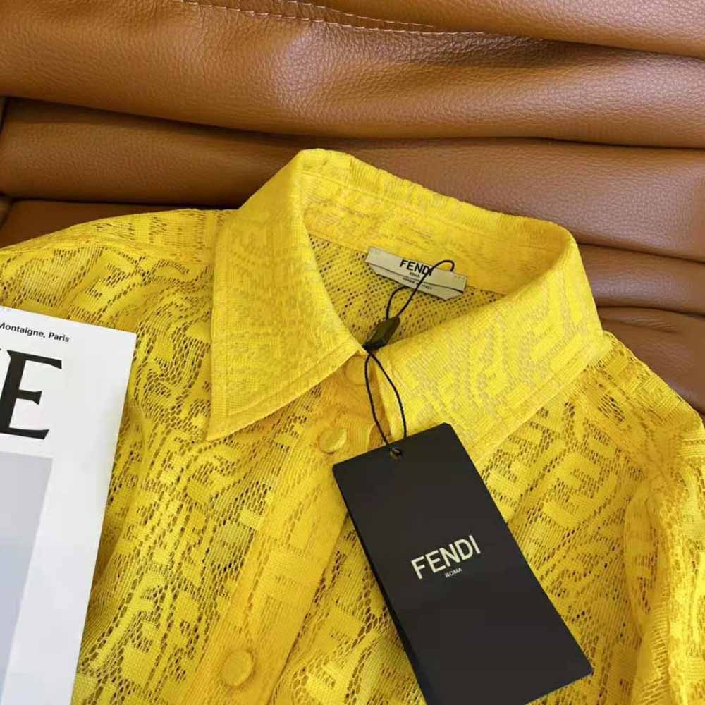 Fendi Women Yellow Lace Oversized Shirt Dress - image 6