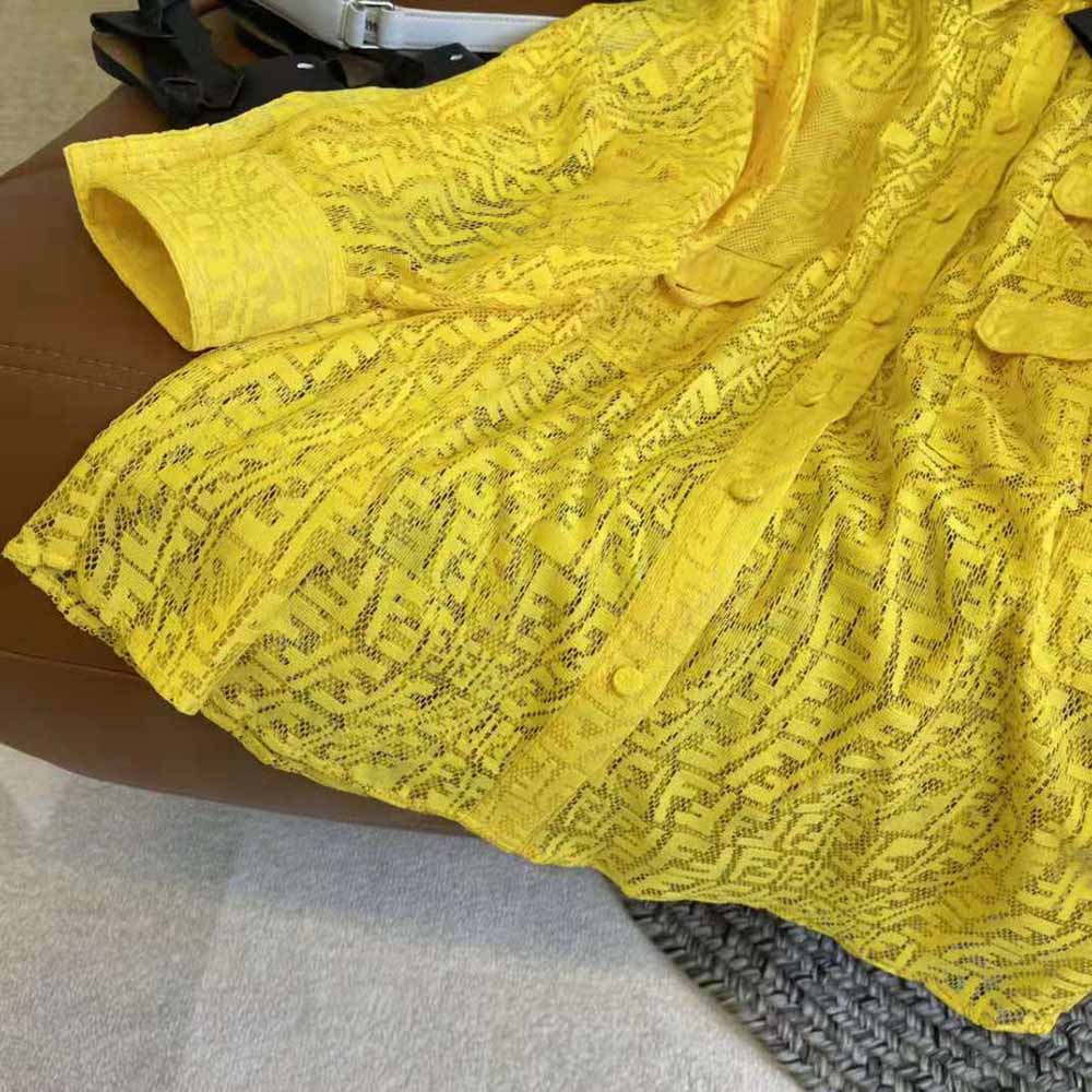 Fendi Women Yellow Lace Oversized Shirt Dress - image 9