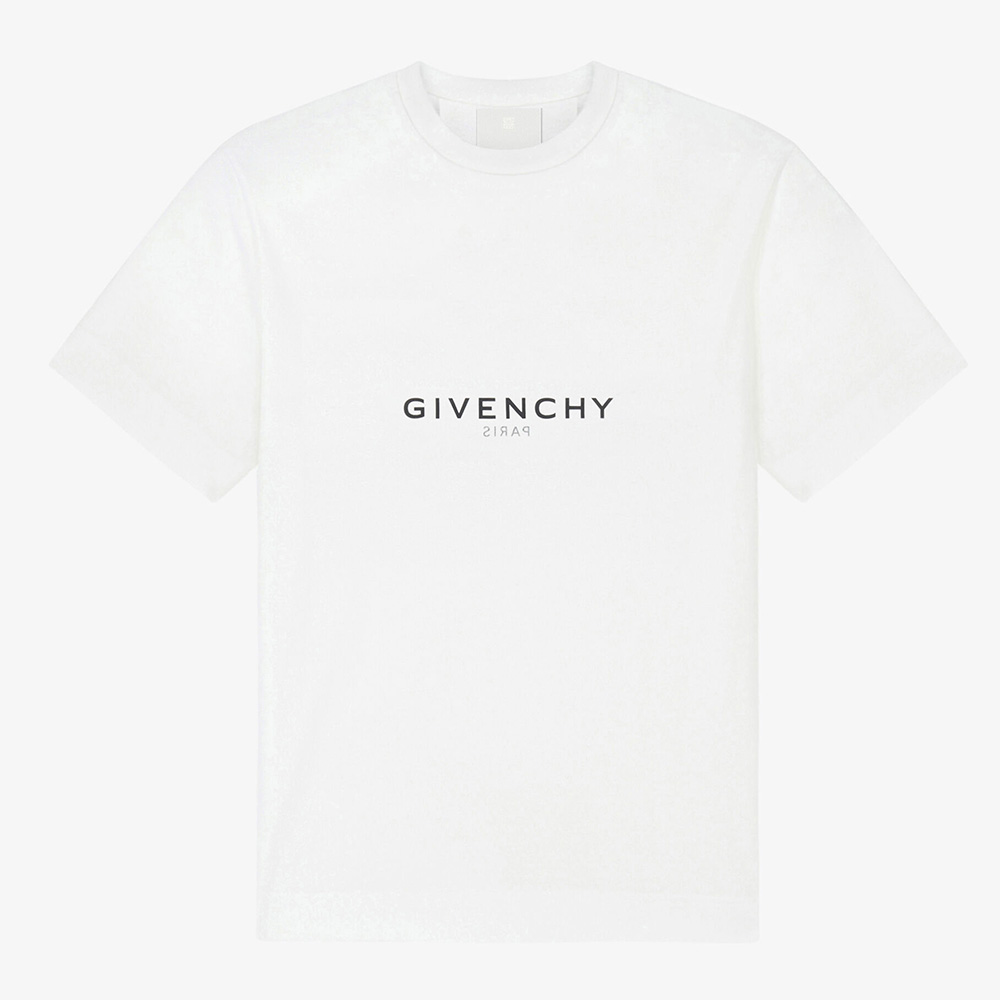 Front view of Givenchy Women Reverse Oversized T-Shirt-White with logo detail