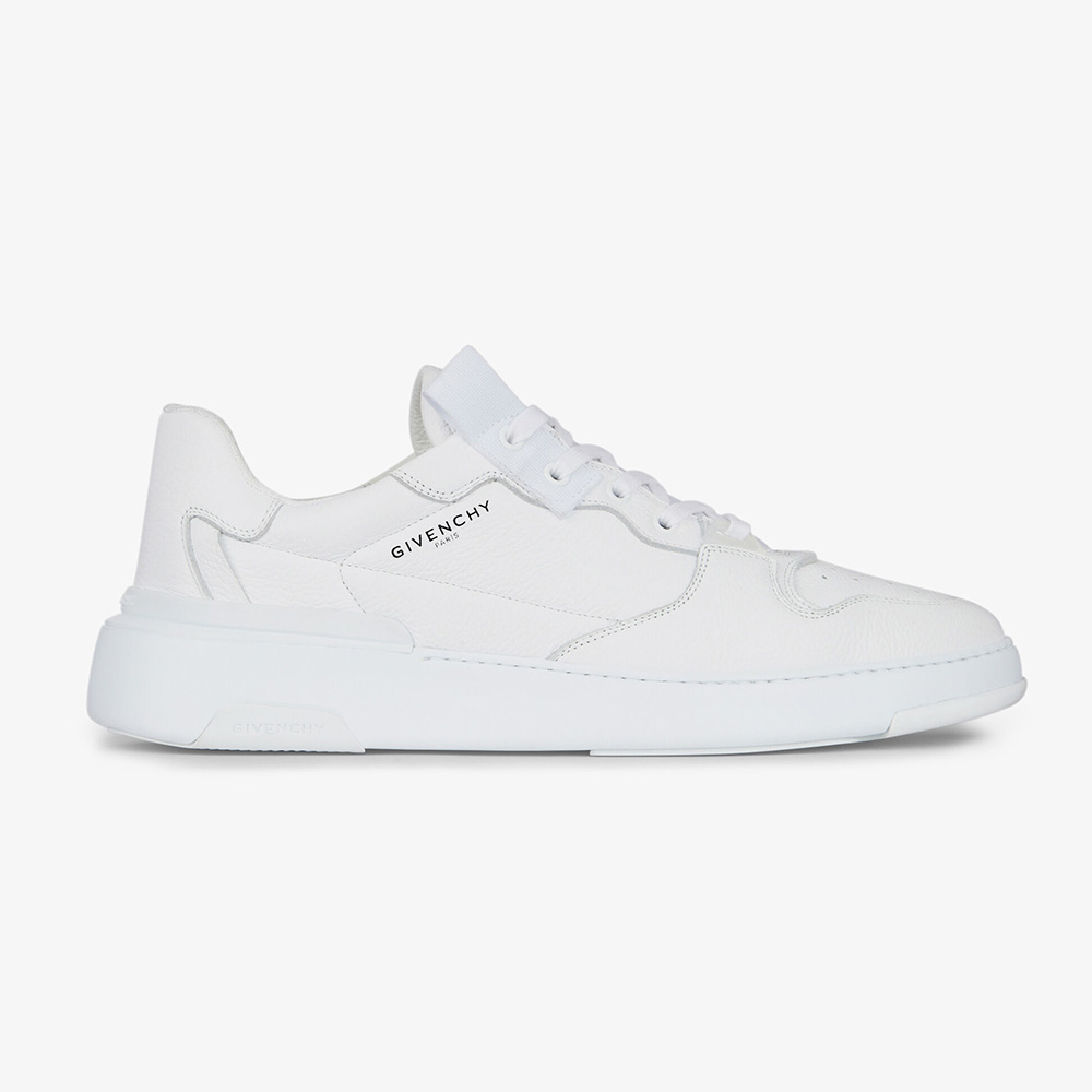 Side view of Givenchy Men Wing Low Sneakers in Leather-White