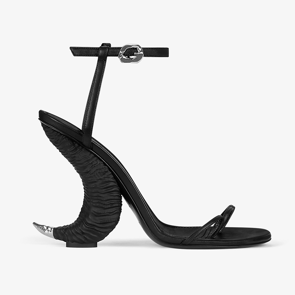Givenchy Women Triple Toes Sandals in Leather with Horn Heel-Black side angle view