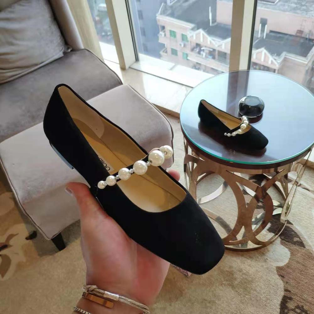 Jimmy Choo Women Ade Flat Ballet Black Suede Flats with Pearl Embellishment - image 10