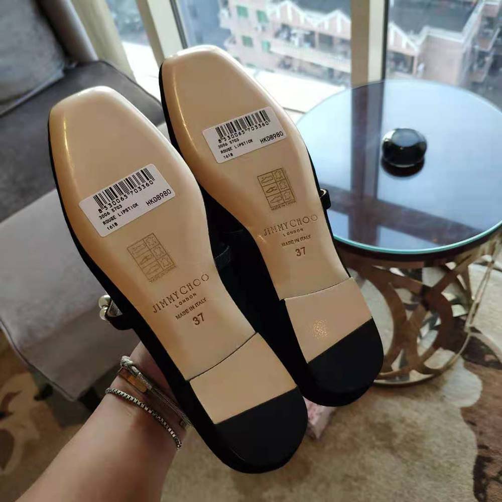 Jimmy Choo Women Ade Flat Ballet Black Suede Flats with Pearl Embellishment - image 7
