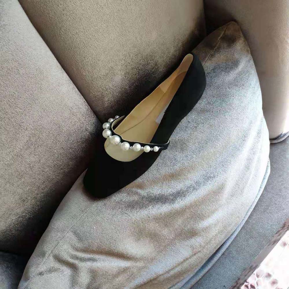 Jimmy Choo Women Ade Flat Ballet Black Suede Flats with Pearl Embellishment - image 9