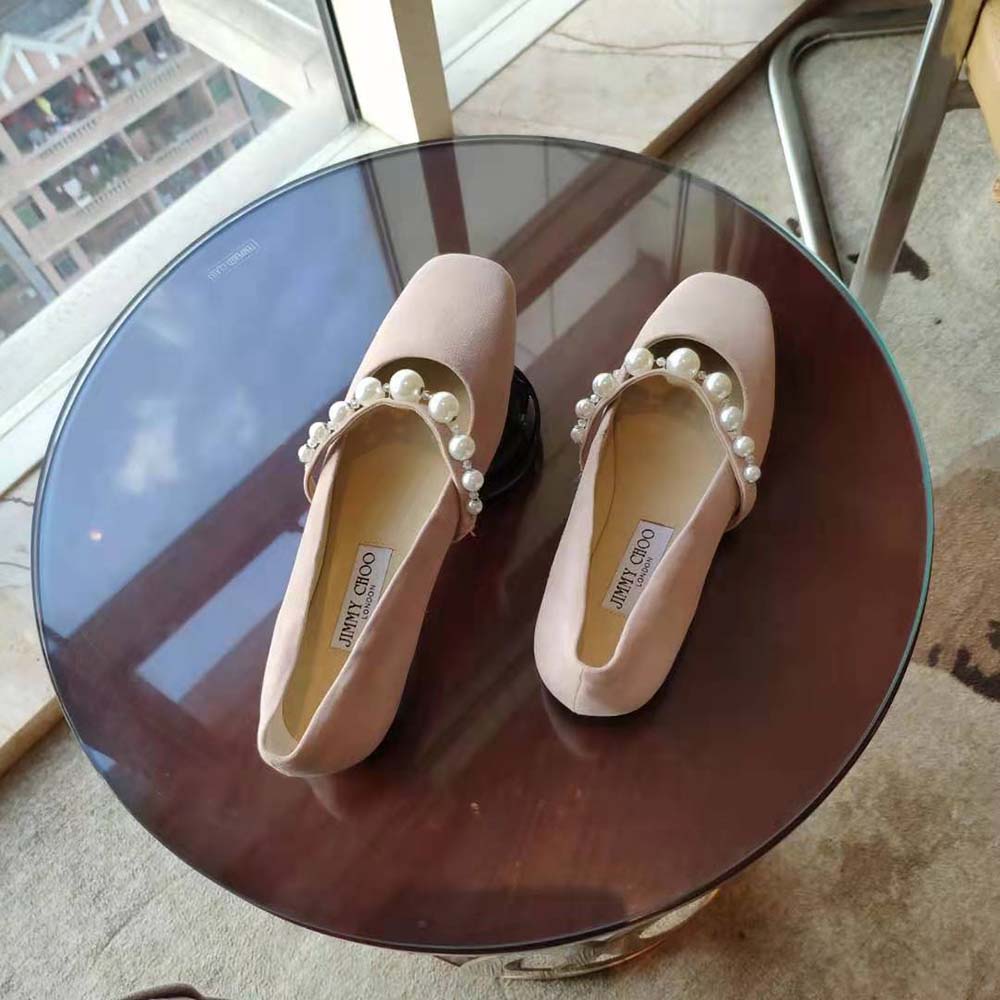 Jimmy Choo Women Ade Flat Ballet Pink Suede Flats with Pearl Embellishment - image 6
