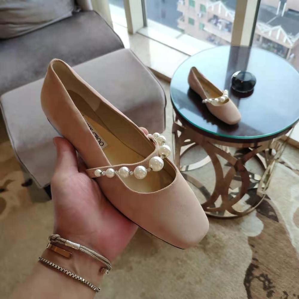 Jimmy Choo Women Ade Flat Ballet Pink Suede Flats with Pearl Embellishment - image 9