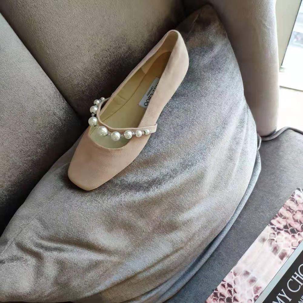 Jimmy Choo Women Ade Flat Ballet Pink Suede Flats with Pearl Embellishment - image 10