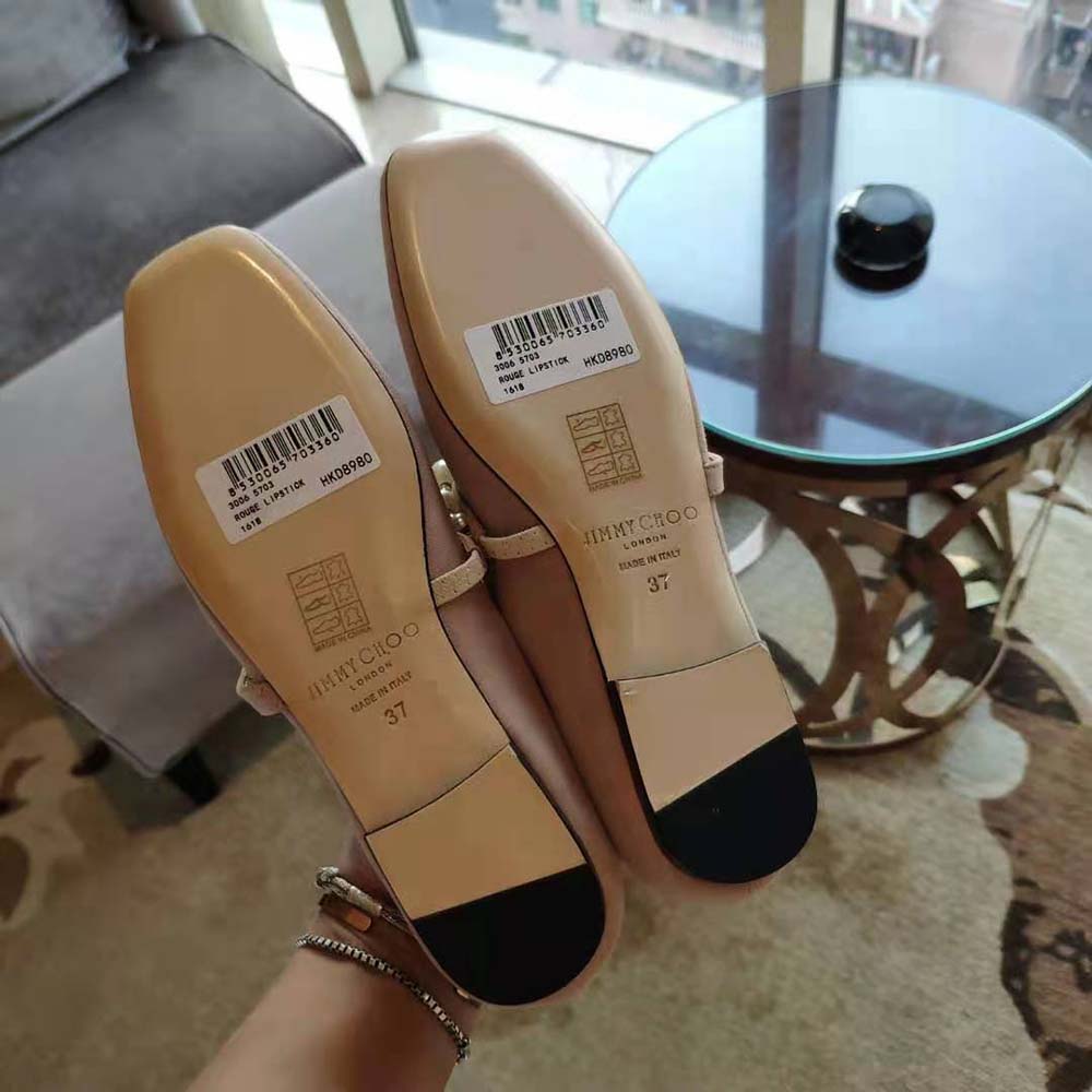 Jimmy Choo Women Ade Flat Ballet Pink Suede Flats with Pearl Embellishment - image 7