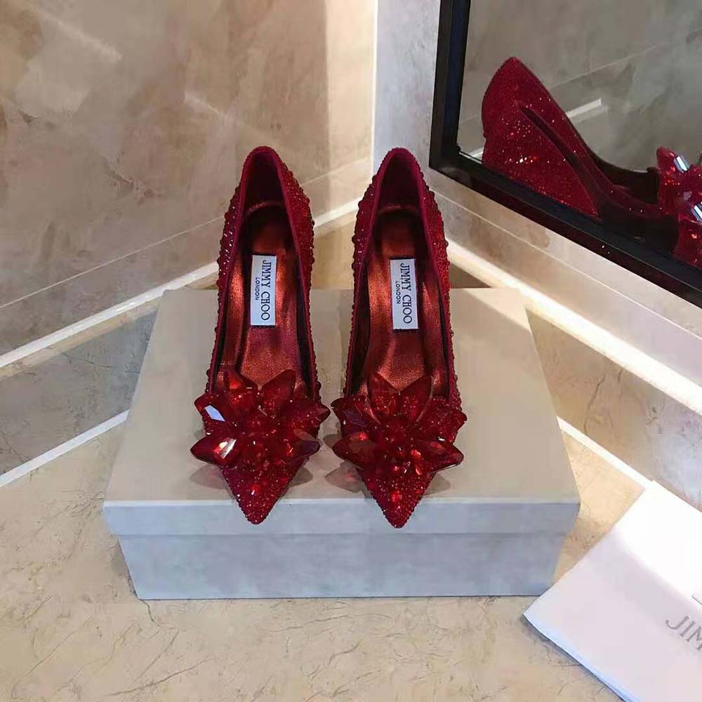 Close-up detail of sparkling crystals on Jimmy Choo Women Alia pumps