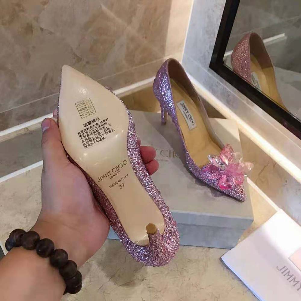 Jimmy Choo Women Alia Rose Mix Suede and Crystal Covered Pointy Toe Pumps - image 7