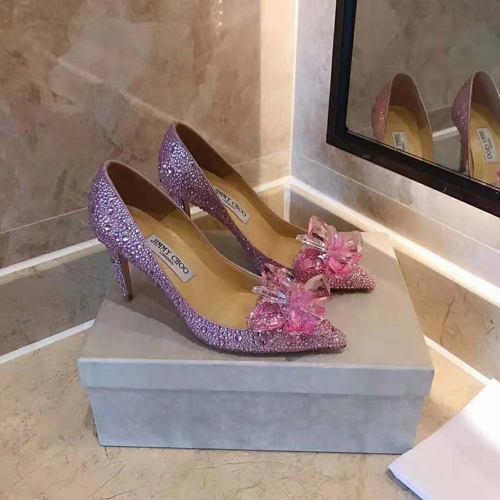 Top angle showing pointy toe and rose suede of Jimmy Choo Women Alia Pumps