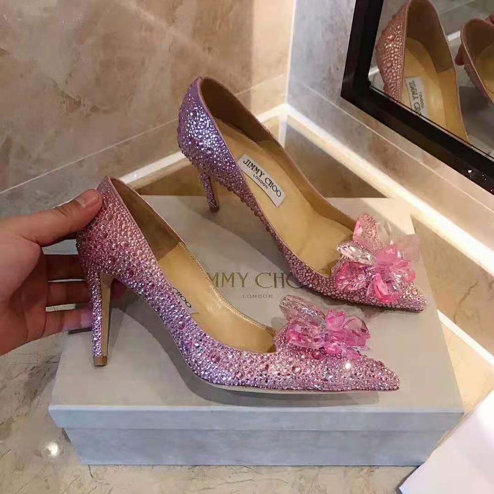 Jimmy Choo Women Alia Rose Mix Suede and Crystal Covered Pointy Toe Pumps - image 5