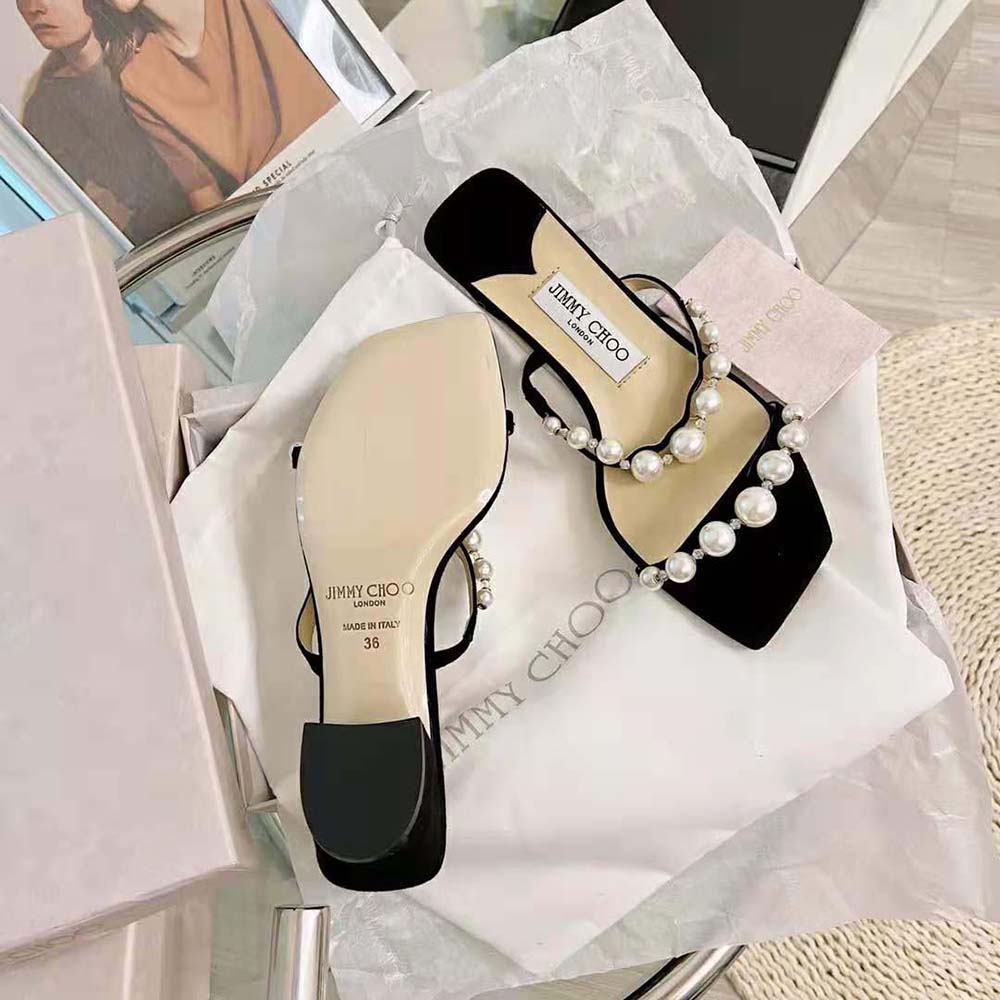 Jimmy Choo Women Amara 45 Black Suede Mules with Pearl Embellishment - image 6
