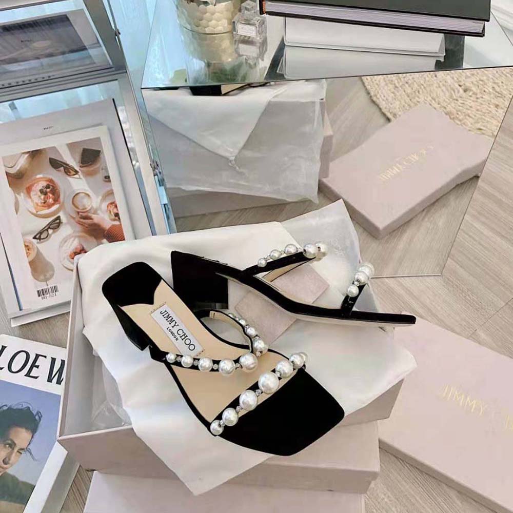 Jimmy Choo Women Amara 45 Black Suede Mules with Pearl Embellishment - image 5