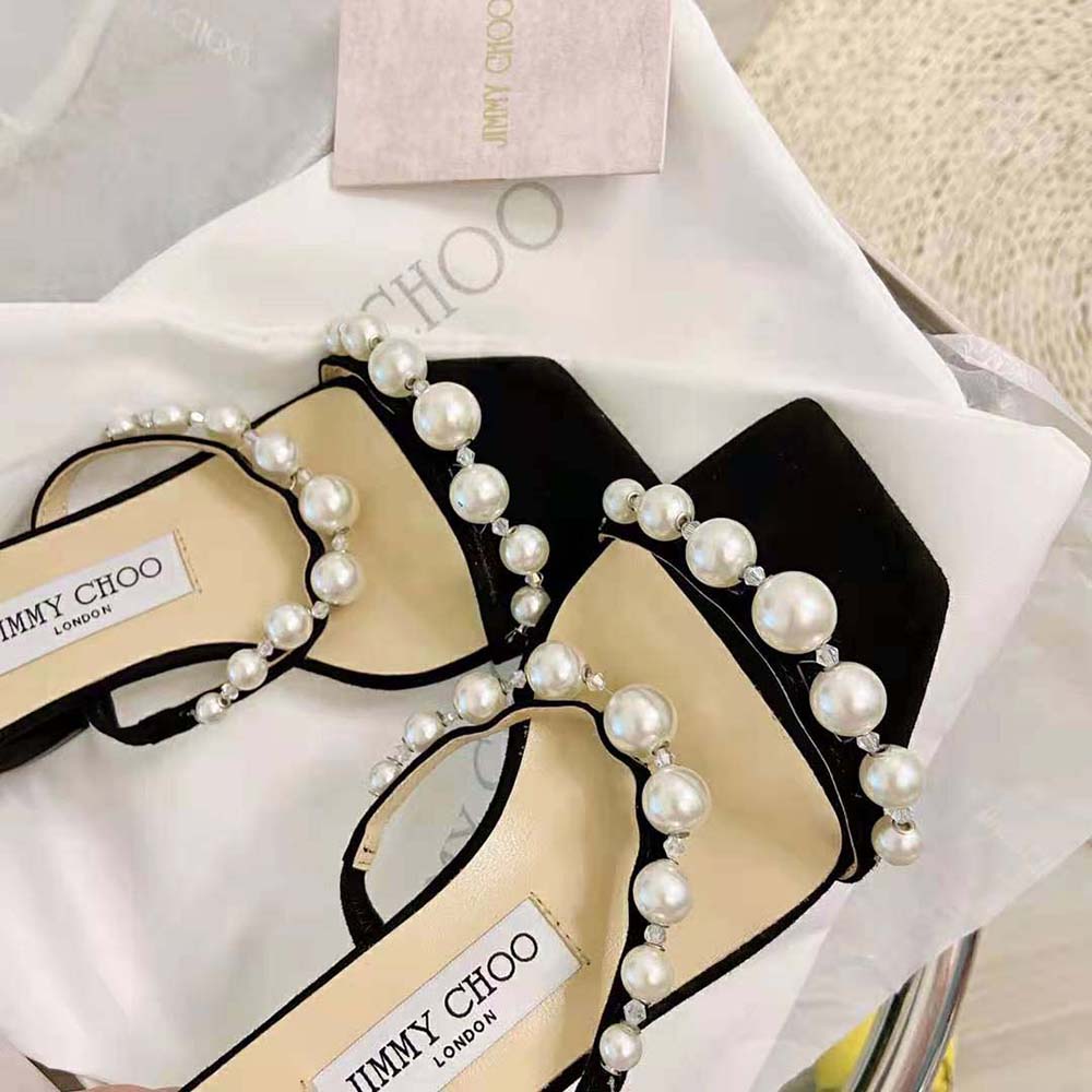 Jimmy Choo Women Amara 45 Black Suede Mules with Pearl Embellishment - image 8