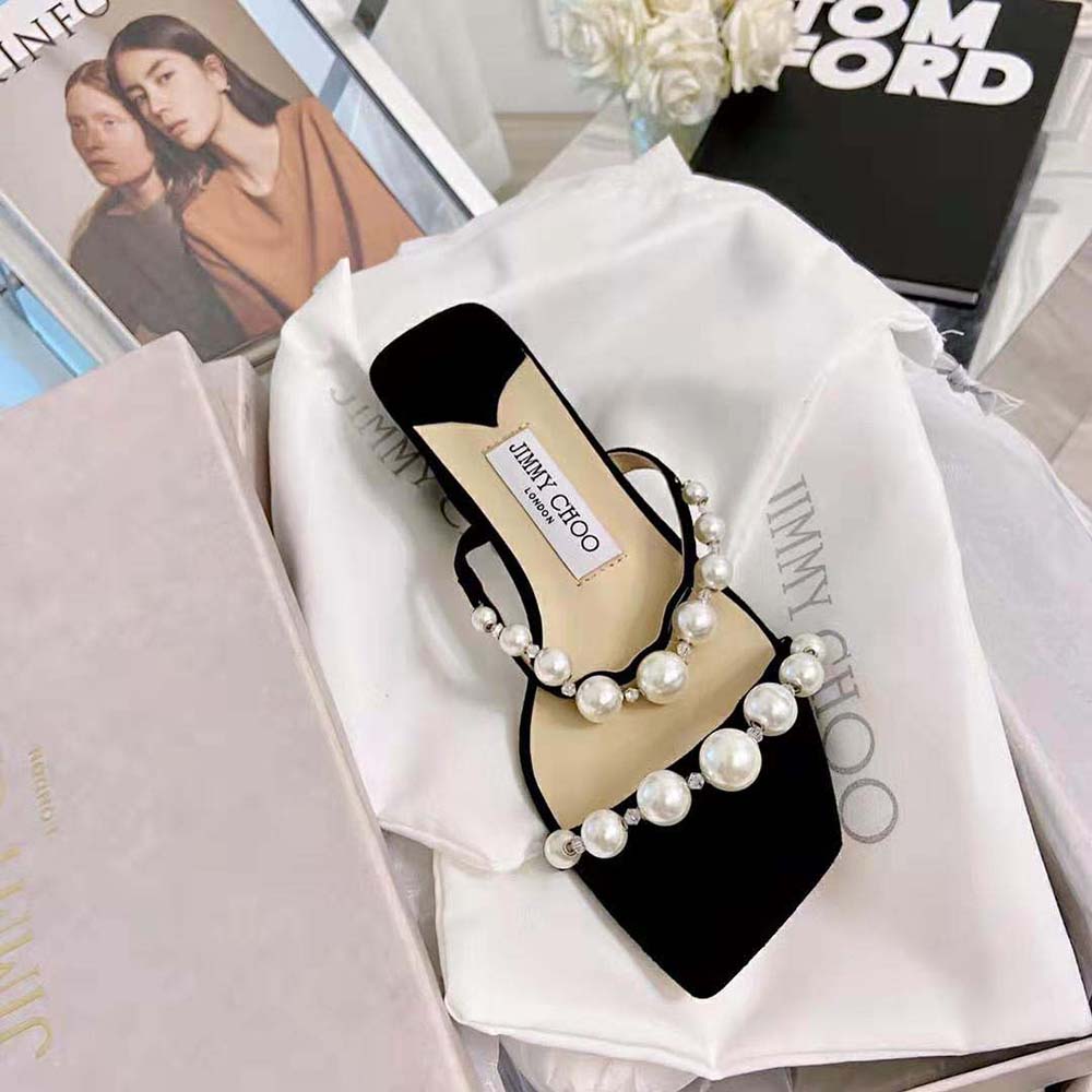 Jimmy Choo Women Amara 45 Black Suede Mules with Pearl Embellishment - image 9