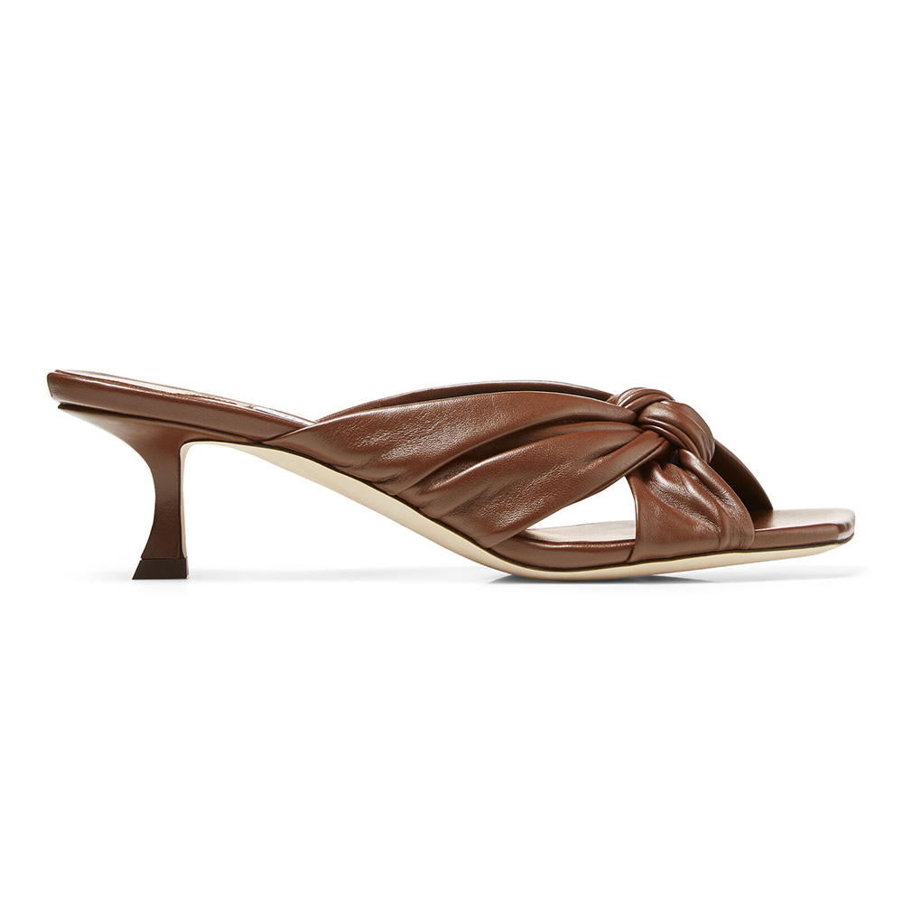 Side view of Jimmy Choo Women Avenue 50 Latte Nappa Leather Mules-Brown