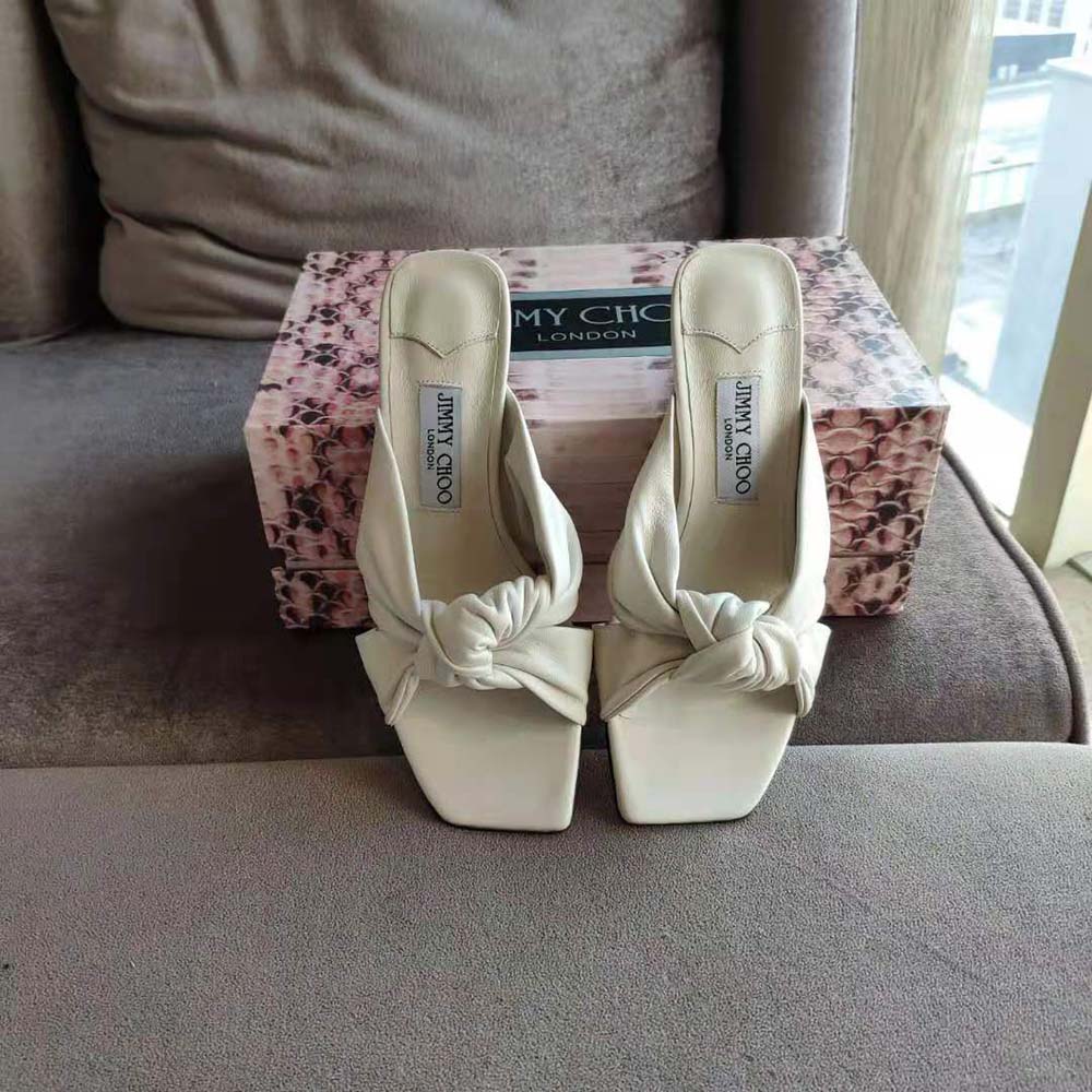 Jimmy Choo Women Avenue 50 Latte Nappa Leather Mules-White - image 6