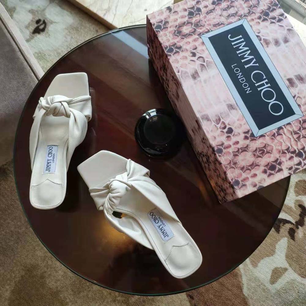 Jimmy Choo Women Avenue 50 Latte Nappa Leather Mules-White - image 5