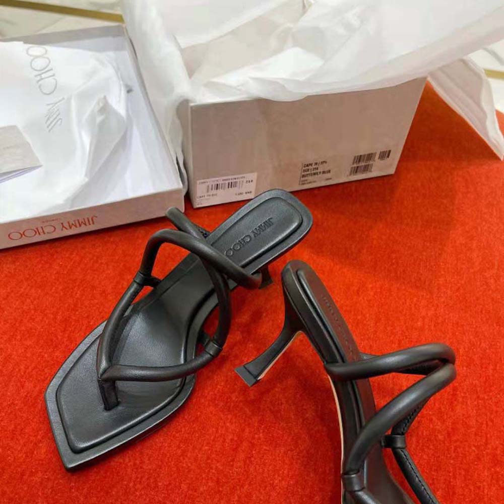Jimmy Choo Women Cape 70 Black Nappa Leather Thong Mules - image 7
