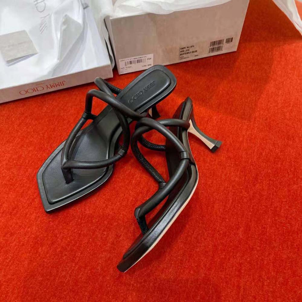 Jimmy Choo Women Cape 70 Black Nappa Leather Thong Mules - image 10