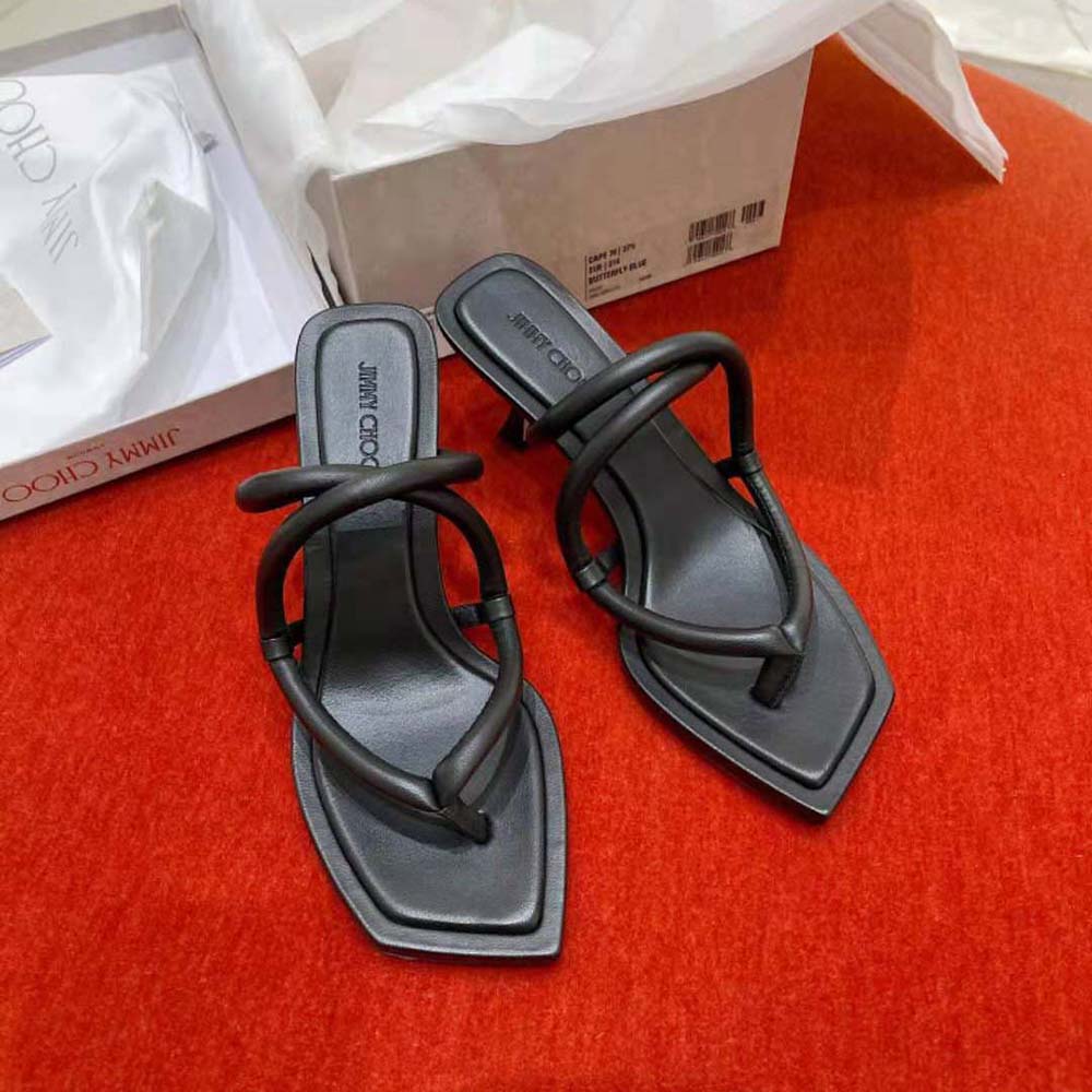 Jimmy Choo Women Cape 70 Black Nappa Leather Thong Mules - image 4
