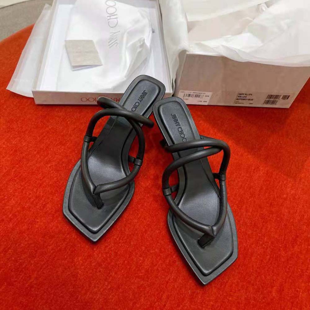 Jimmy Choo Women Cape 70 Black Nappa Leather Thong Mules - image 5