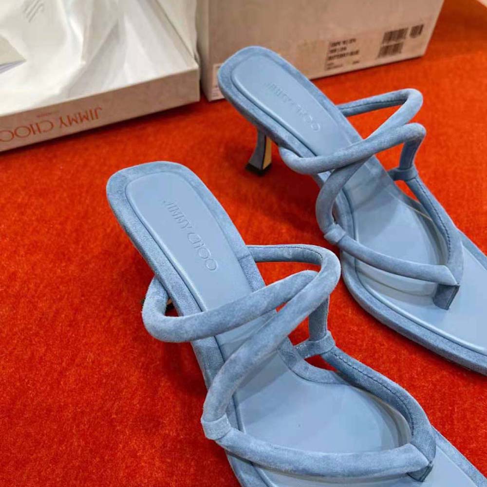 Jimmy Choo Women Cape 70 Butterfly Blue Suede Thong Mules - image 8