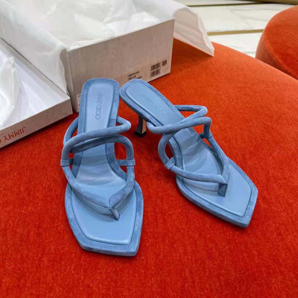 Jimmy Choo Women Cape 70 Butterfly Blue Suede Thong Mules - image 4