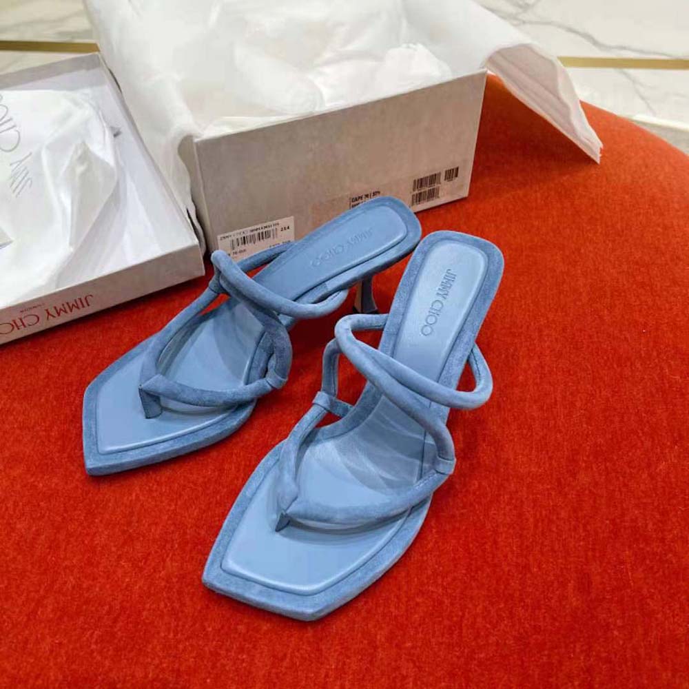 Jimmy Choo Women Cape 70 Butterfly Blue Suede Thong Mules - image 6