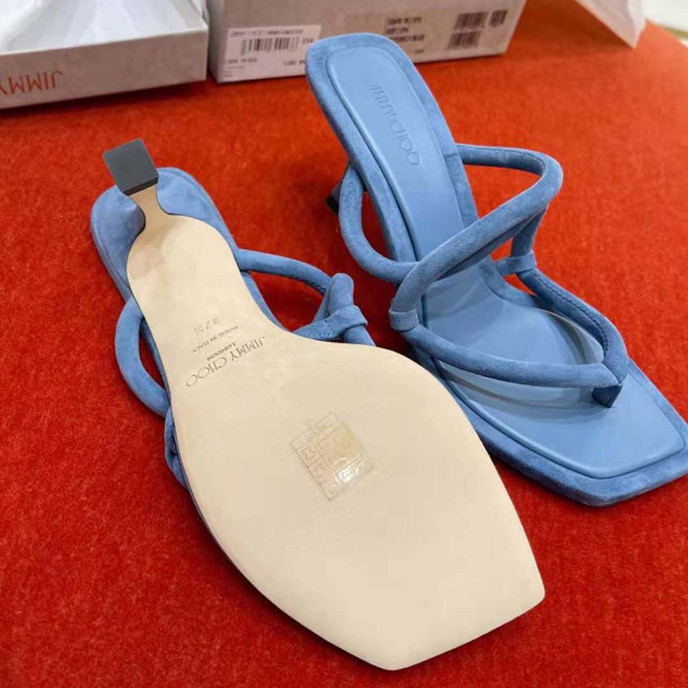 Jimmy Choo Women Cape 70 Butterfly Blue Suede Thong Mules - image 10