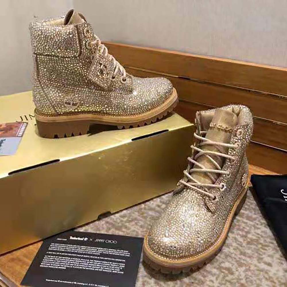 Jimmy Choo Women JC X Timberland/f Golden Mix Shimmer Suede Boots with Crystal Hotfix - image 4