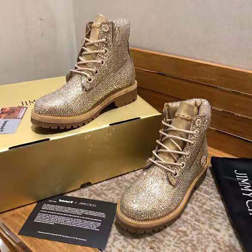 Jimmy Choo Women JC X Timberland/f Golden Mix Shimmer Suede Boots with Crystal Hotfix - image 5
