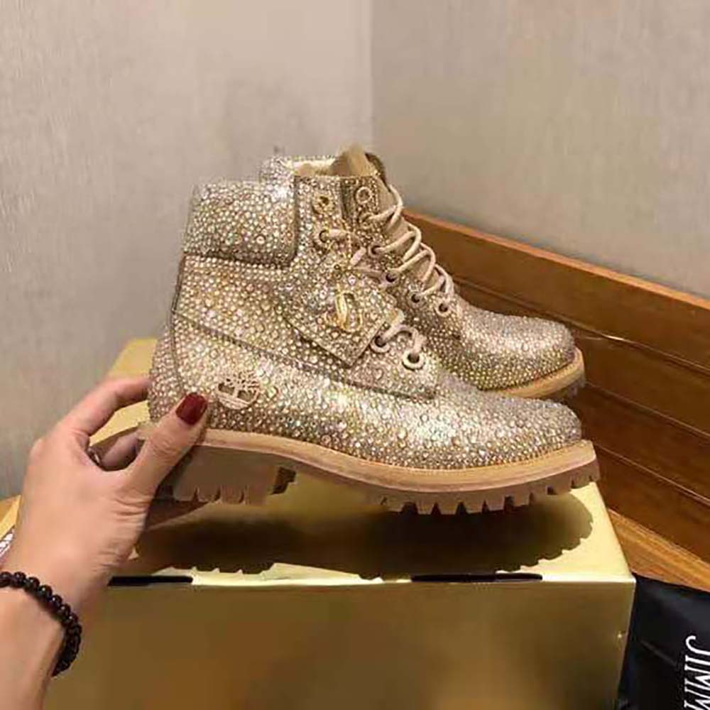 Jimmy Choo Women JC X Timberland/f Golden Mix Shimmer Suede Boots with Crystal Hotfix - image 6