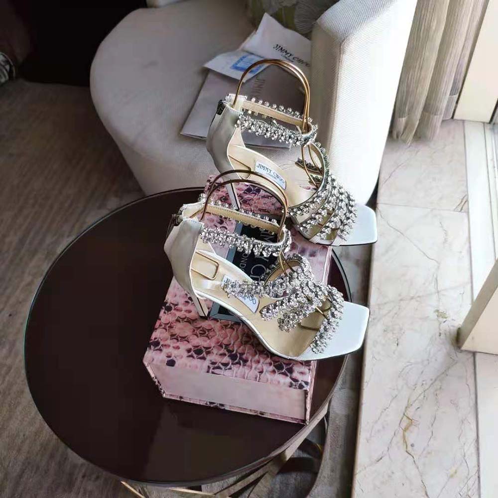Jimmy Choo Women Josefine 100 Latte Nappa Sandals with Crystal Embellishment - image 6