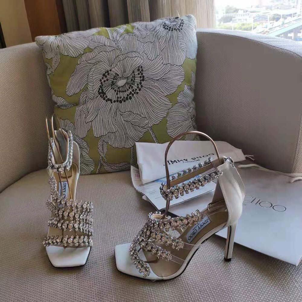 Jimmy Choo Women Josefine 100 Latte Nappa Sandals with Crystal Embellishment - image 4