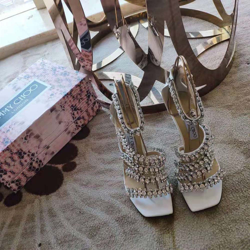 Jimmy Choo Women Josefine 100 Latte Nappa Sandals with Crystal Embellishment - image 8