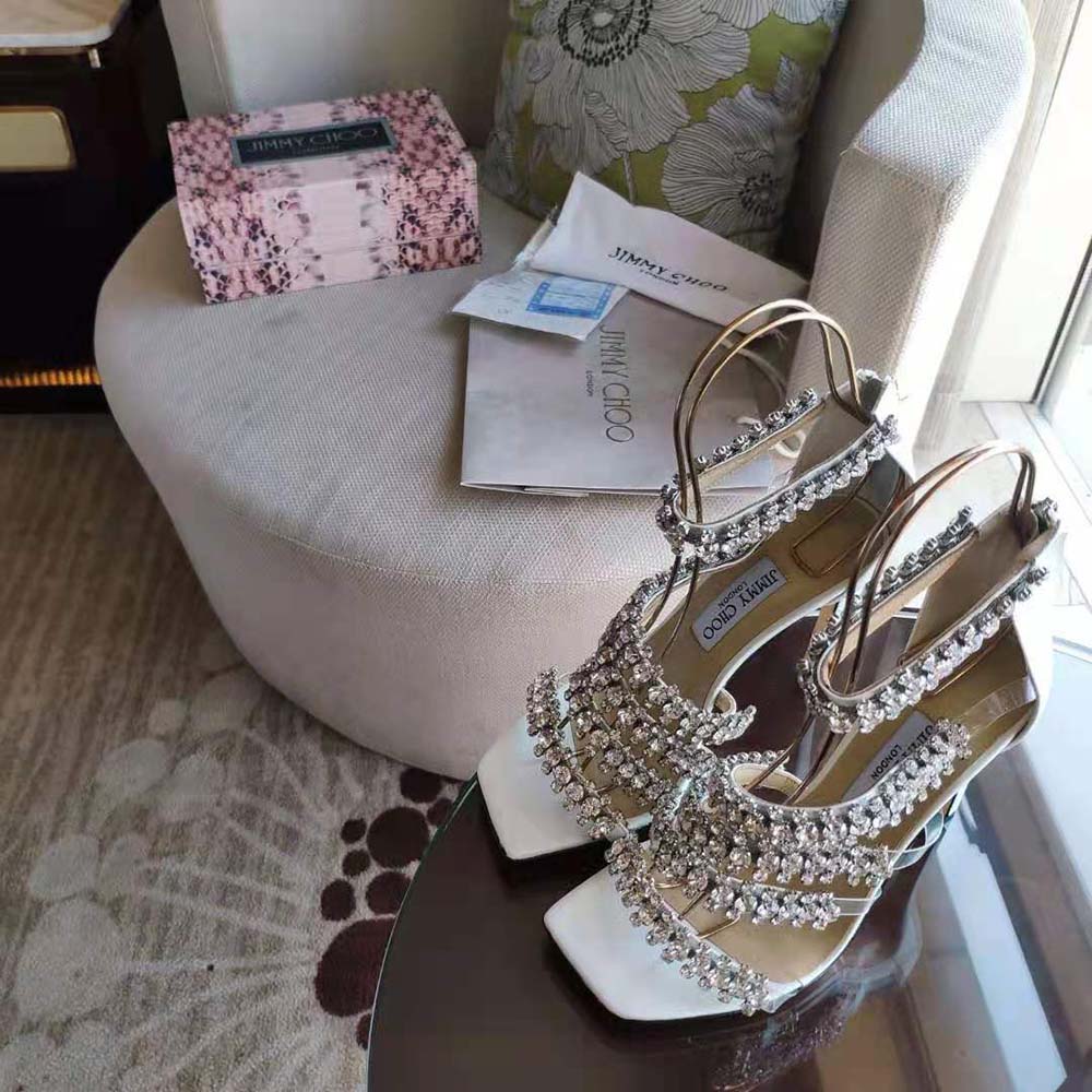 Jimmy Choo Women Josefine 100 Latte Nappa Sandals with Crystal Embellishment - image 7