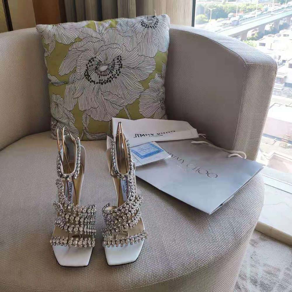 Jimmy Choo Women Josefine 100 Latte Nappa Sandals with Crystal Embellishment - image 5