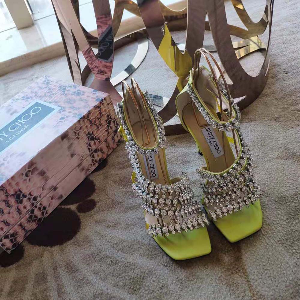 Jimmy Choo Women Josefine 100 Sunbleached Nappa Sandals with Crystal Embellishment - image 8