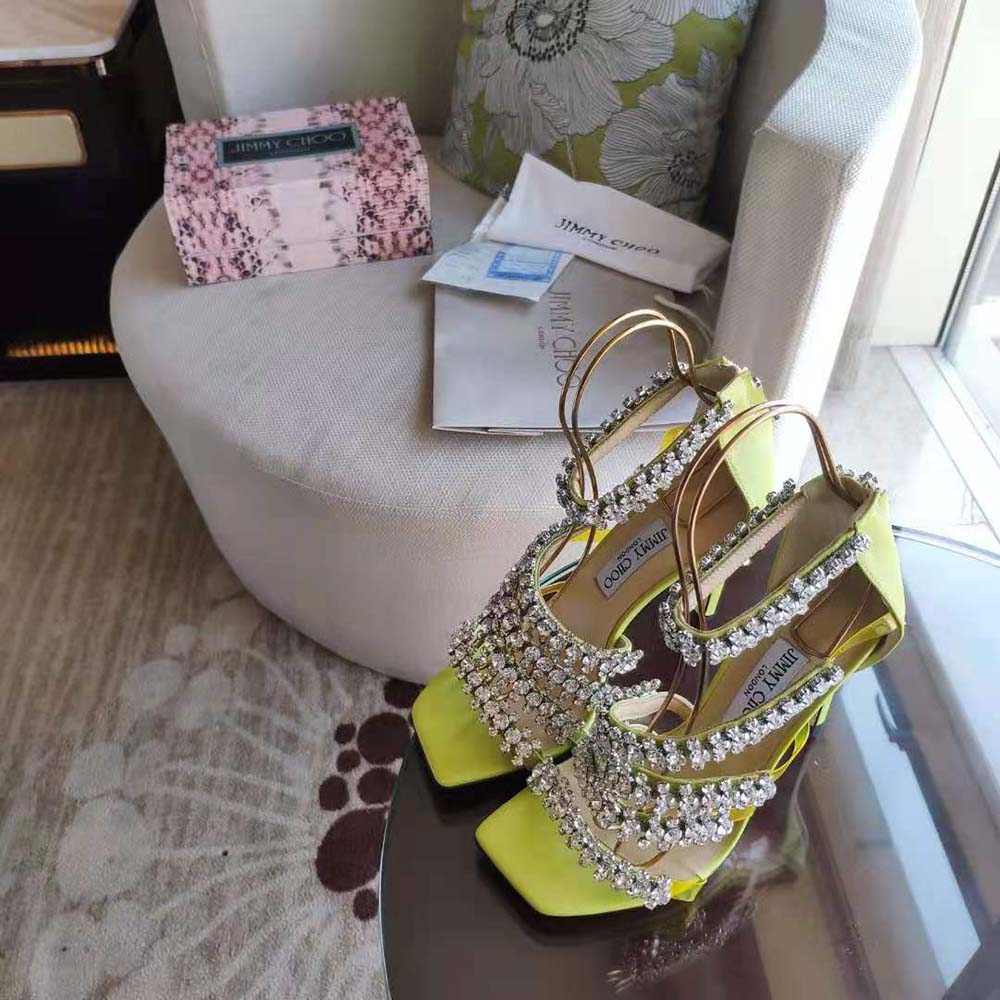 Jimmy Choo Women Josefine 100 Sunbleached Nappa Sandals with Crystal Embellishment - image 5