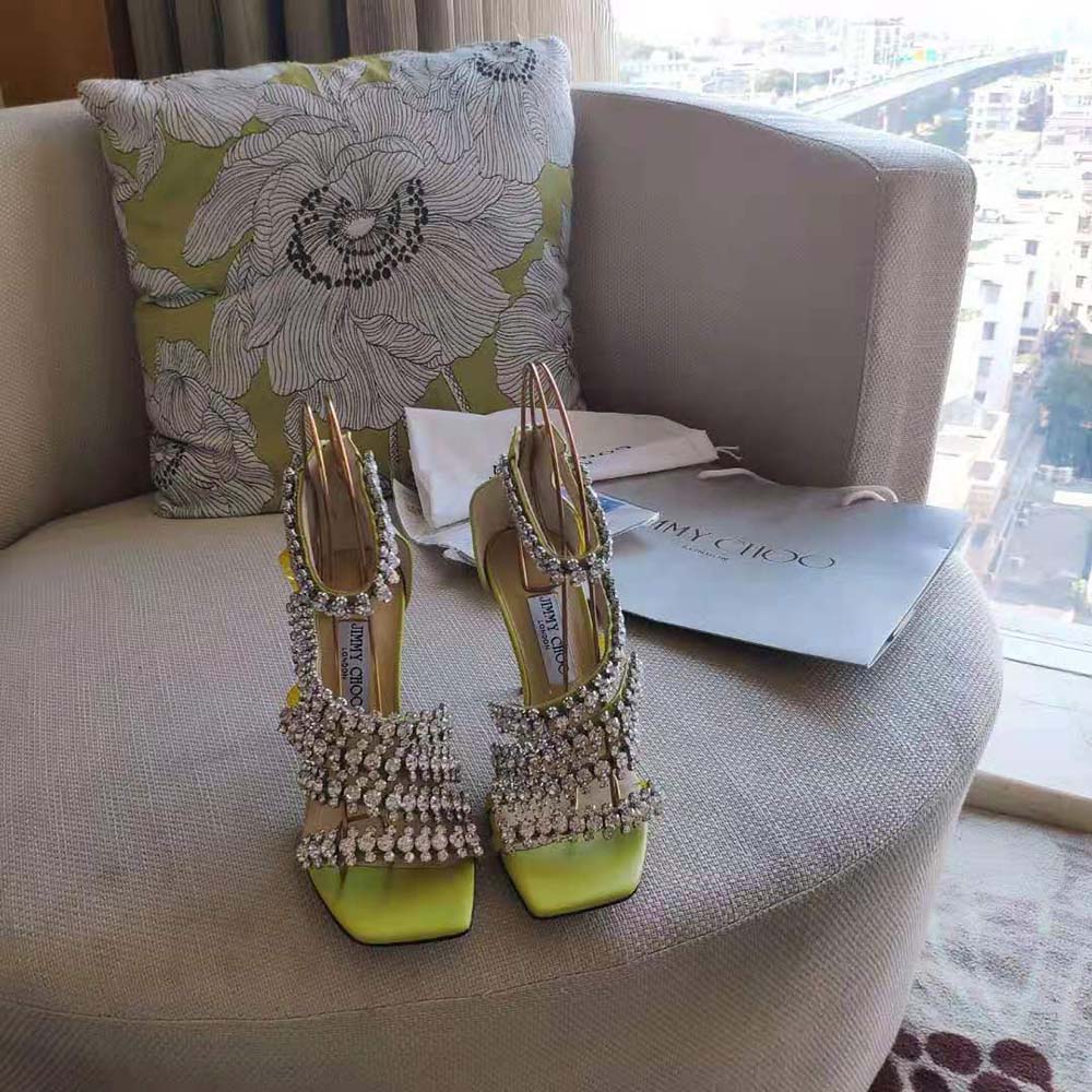 Jimmy Choo Women Josefine 100 Sunbleached Nappa Sandals with Crystal Embellishment - image 4