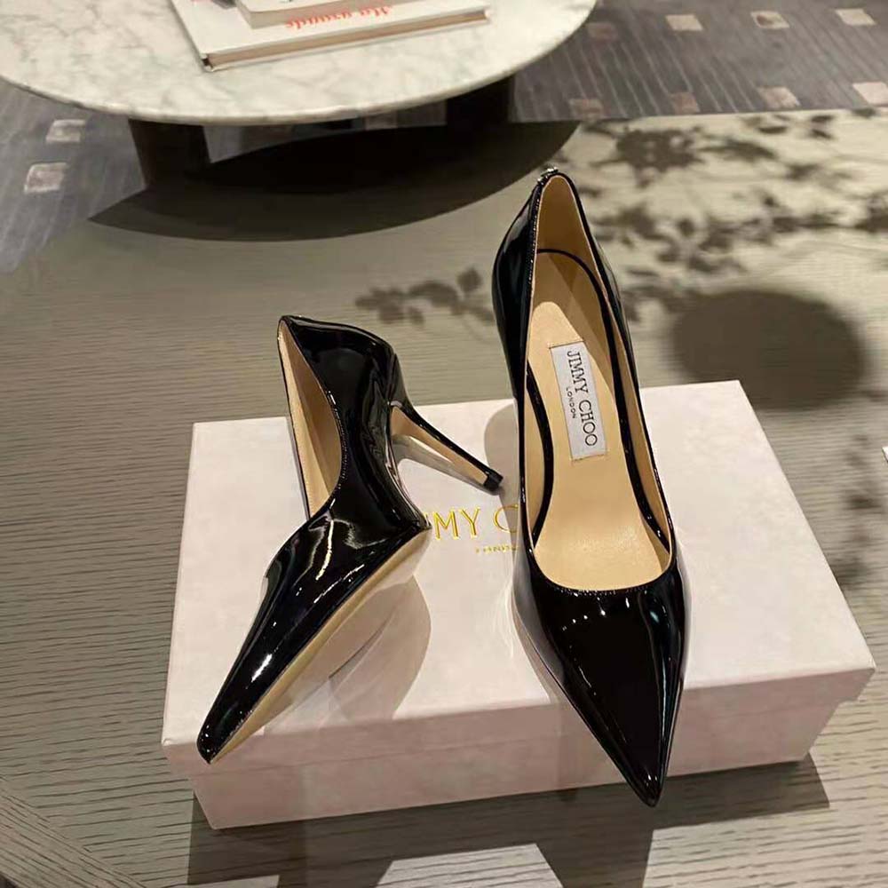 Jimmy Choo Women Love 100 Black Patent Leather Point-Toe Pumps with JC Emblem - image 4