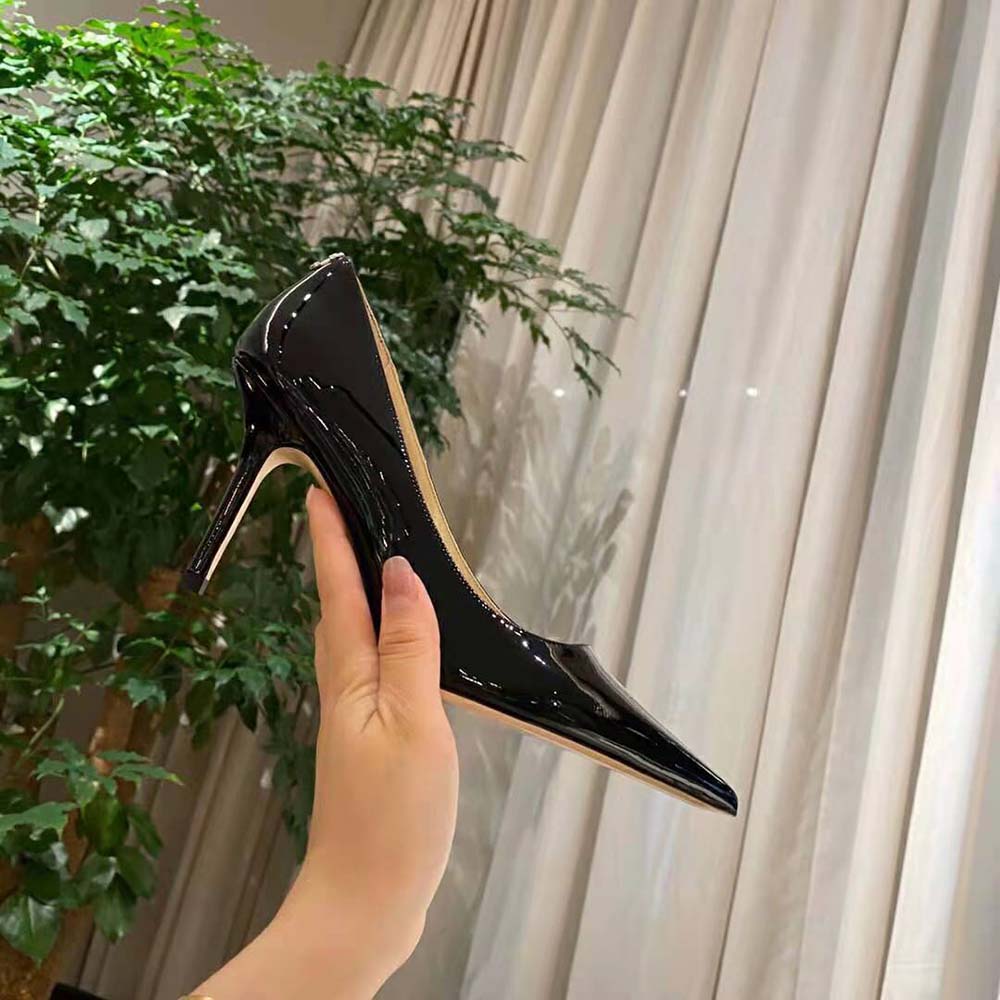 Jimmy Choo Women Love 100 Black Patent Leather Point-Toe Pumps with JC Emblem - image 6