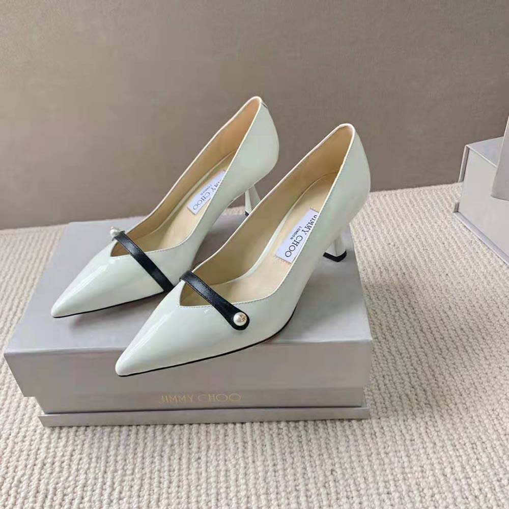 Jimmy Choo Women Rosalia 65 Latte Patent Pointed Pumps with Pearl Detail - image 4