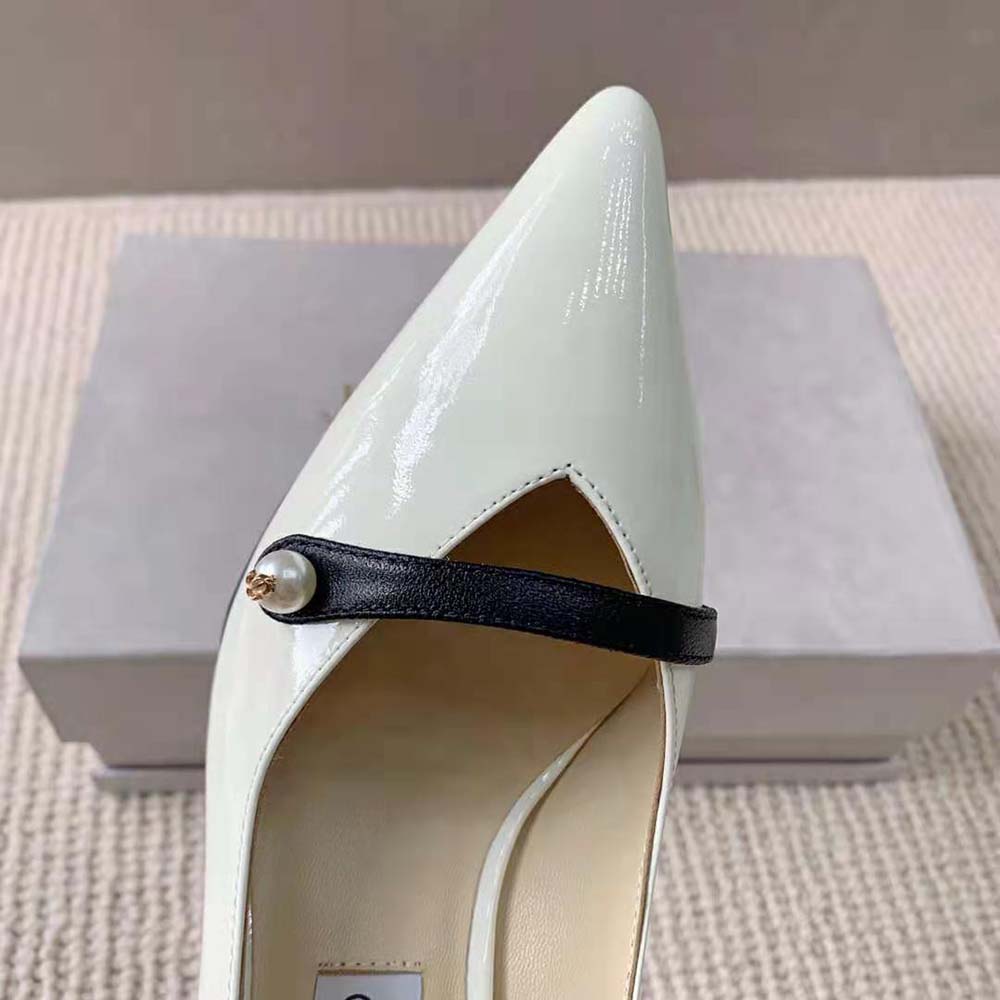 Jimmy Choo Women Rosalia 65 Latte Patent Pointed Pumps with Pearl Detail - image 6
