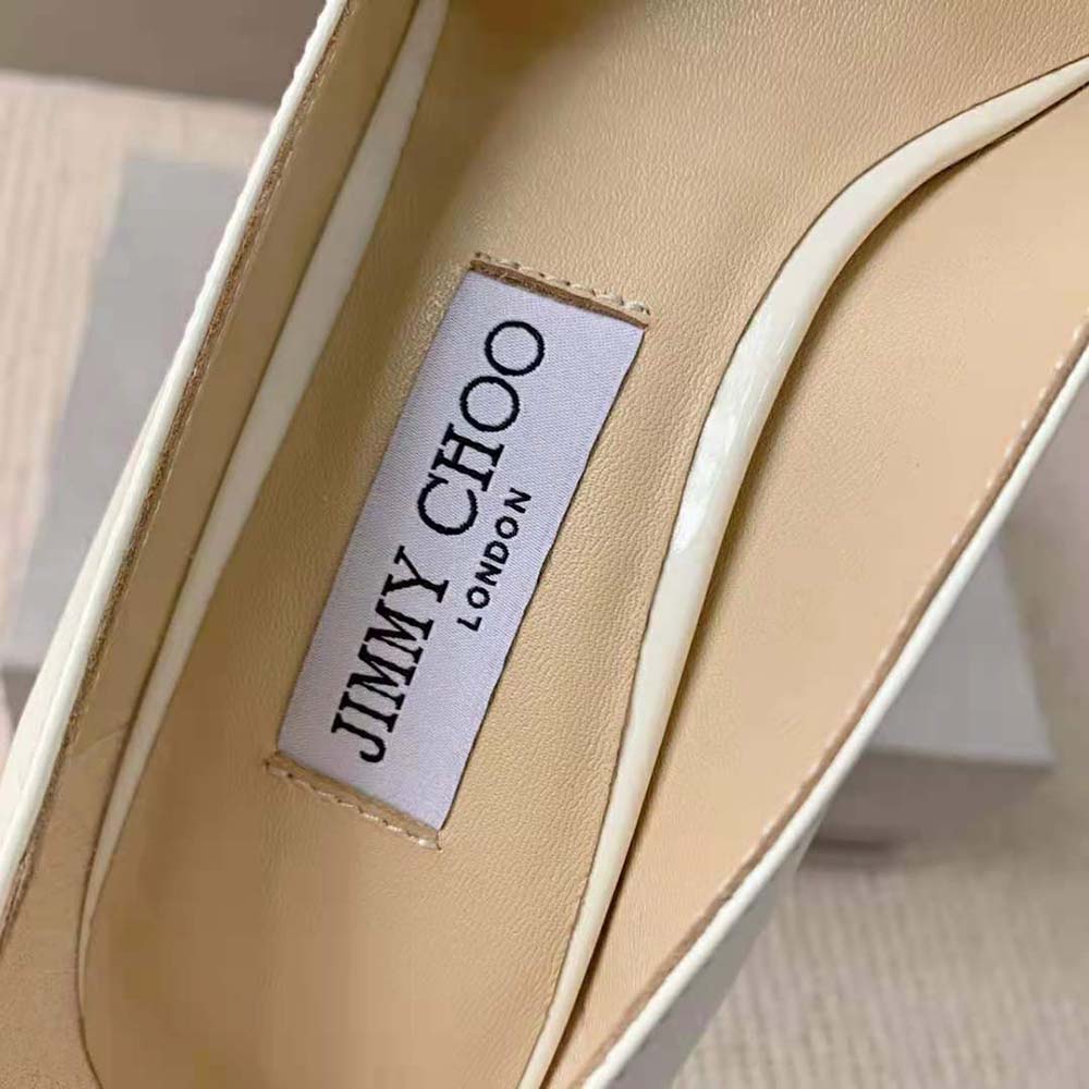 Jimmy Choo Women Rosalia 65 Latte Patent Pointed Pumps with Pearl Detail - image 8