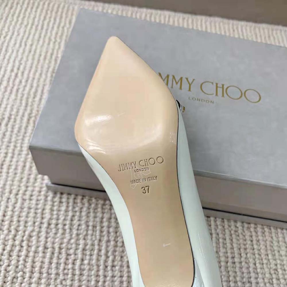 Jimmy Choo Women Rosalia 65 Latte Patent Pointed Pumps with Pearl Detail - image 9